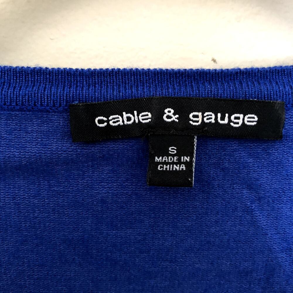 Cable & Gauge Blue Cardigan with Black Ribbon and Beaded Detail, Sz S - Picture 3 of 10